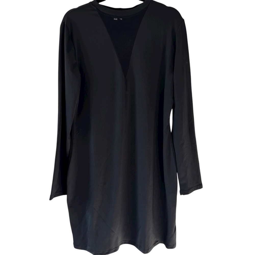 Vintage Classic Black Long Sleeve Dress with sheer V-neck design